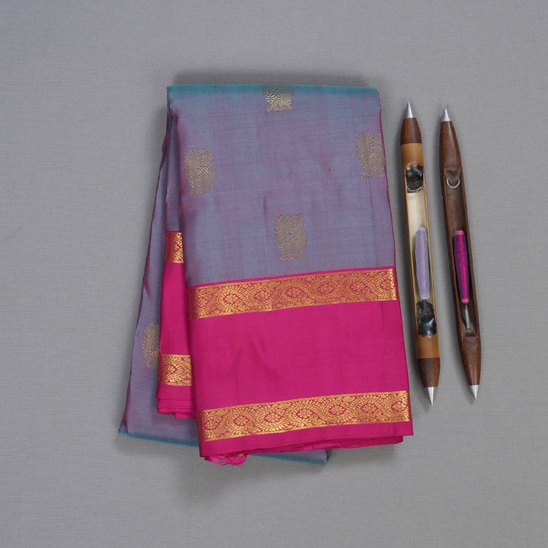 Hayagrivas Dual Tone (Sky Blue With Pink) Handloom Kanjivaram Silk Saree with Pink Border BBD1384L2-4