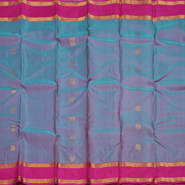 Hayagrivas Dual Tone (Sky Blue With Pink) Handloom Kanjivaram Silk Saree with Pink Border BBD1384L2-4