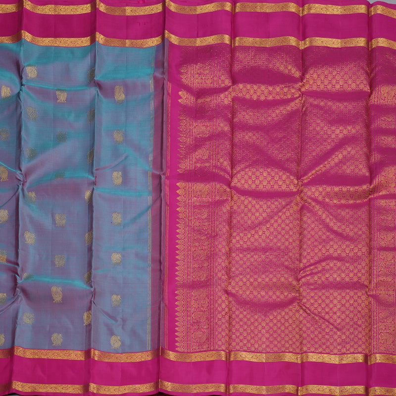 Hayagrivas Dual Tone (Sky Blue With Pink) Handloom Kanjivaram Silk Saree with Pink Border BBD1384L2-4