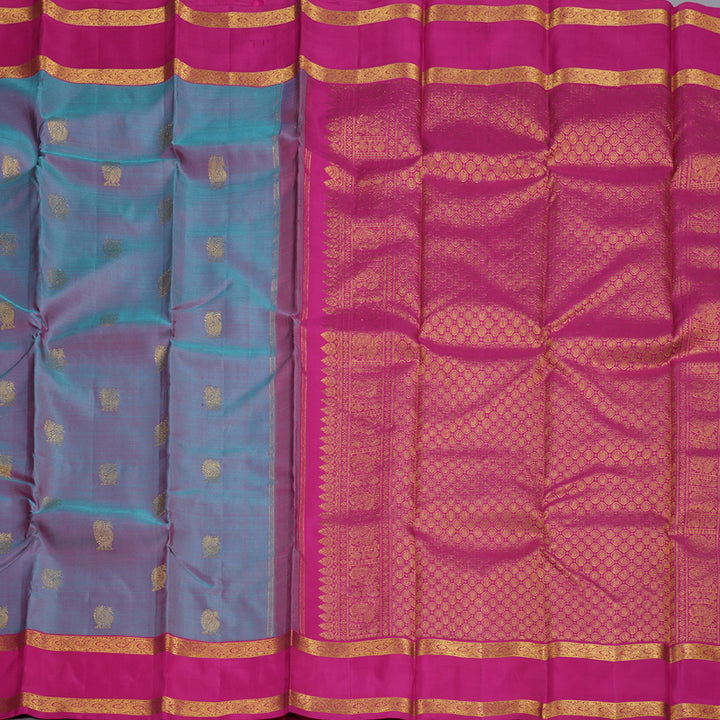 Hayagrivas Dual Tone (Sky Blue With Pink) Handloom Kanjivaram Silk Saree with Pink Border BBD1384L2-4