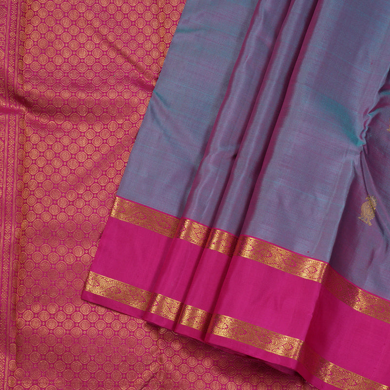 Hayagrivas Dual Tone (Sky Blue With Pink) Handloom Kanjivaram Silk Saree with Pink Border BBD1384L2-4