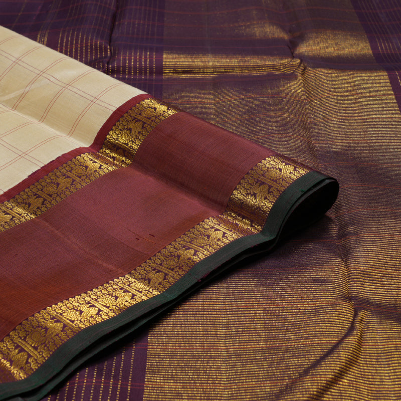 Hayagrivas Sandal Beige Handloom Kanjivaram Silk Saree with Brick Red Border BBD1389L1-1