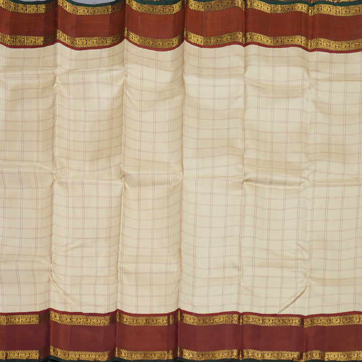 Hayagrivas Sandal Beige Handloom Kanjivaram Silk Saree with Brick Red Border BBD1389L1-1