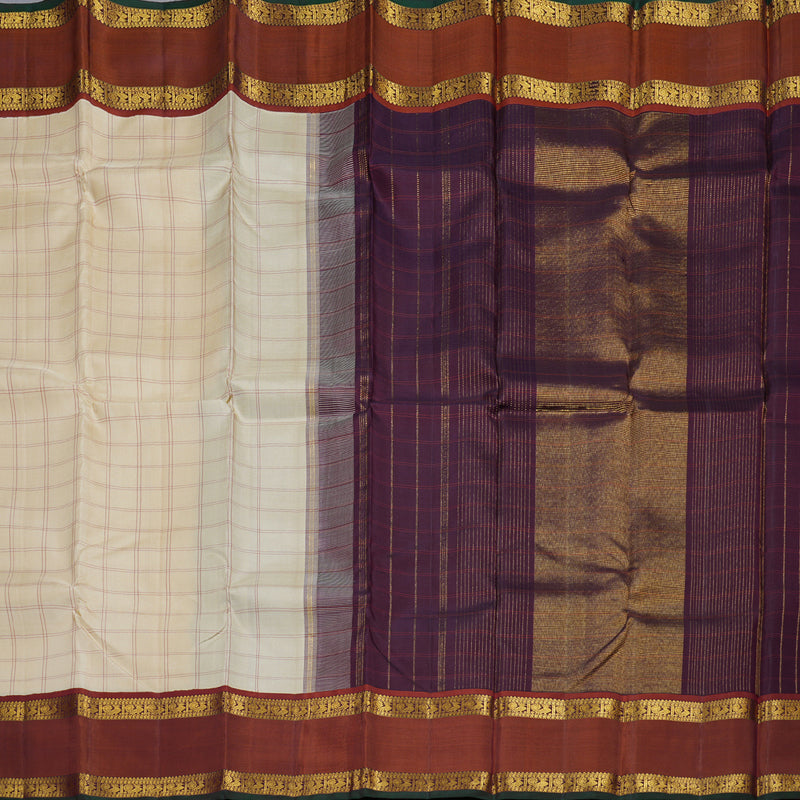 Hayagrivas Sandal Beige Handloom Kanjivaram Silk Saree with Brick Red Border BBD1389L1-1