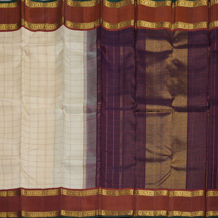 Hayagrivas Sandal Beige Handloom Kanjivaram Silk Saree with Brick Red Border BBD1389L1-1