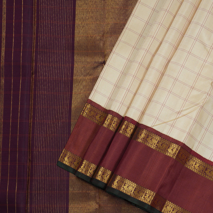 Hayagrivas Sandal Beige Handloom Kanjivaram Silk Saree with Brick Red Border BBD1389L1-1