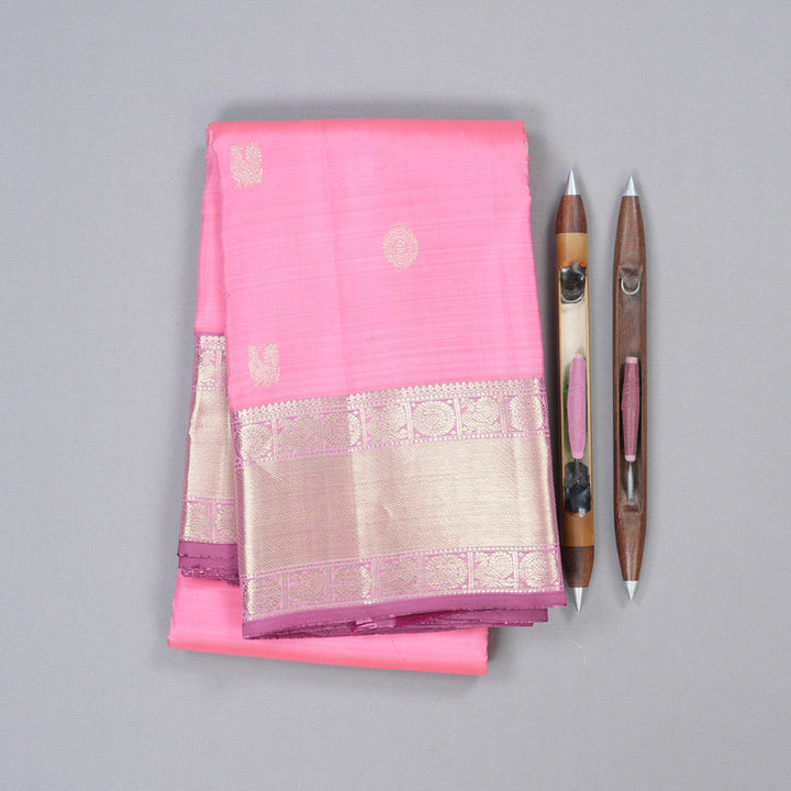 Hayagrivas Baby Pink Handloom Kanjivaram Silk Saree with Dark Pink Border BBD1390L3-4