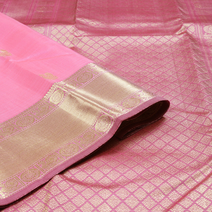 Hayagrivas Baby Pink Handloom Kanjivaram Silk Saree with Dark Pink Border BBD1390L3-4