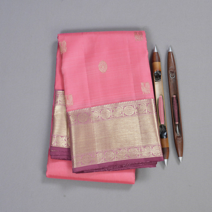 Hayagrivas Dark Baby Pink Handloom Kanjivaram Silk Saree with Purple Border BBD1390L3-7