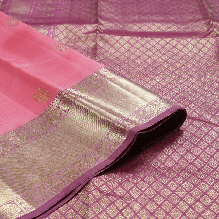 Hayagrivas Dark Baby Pink Handloom Kanjivaram Silk Saree with Purple Border BBD1390L3-7