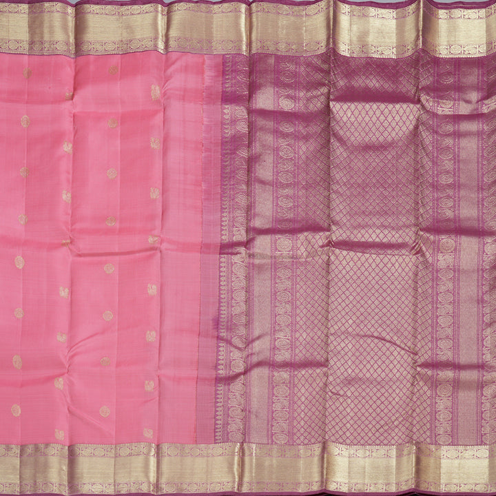 Hayagrivas Dark Baby Pink Handloom Kanjivaram Silk Saree with Purple Border BBD1390L3-7