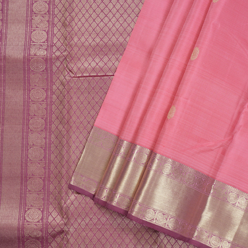 Hayagrivas Dark Baby Pink Handloom Kanjivaram Silk Saree with Purple Border BBD1390L3-7