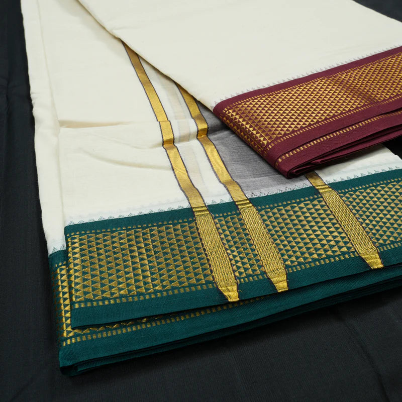 Hayagrivas Handloom 10*6 Pure Cotton DhotI 12 KAN KBE607F11-1