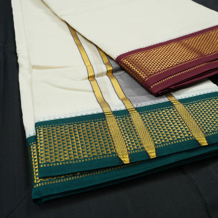 Hayagrivas Handloom 10*6 Pure Cotton DhotI 12 KAN KBE607F11-1