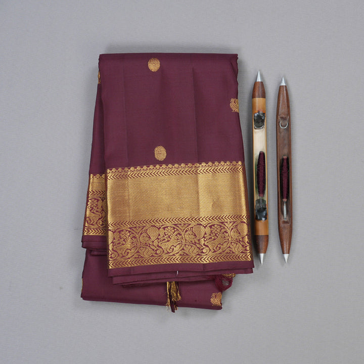 Hayagrivas Handloom Kanjivaram Silk Saree in Royal Dark Maroon BBD1395L1-1