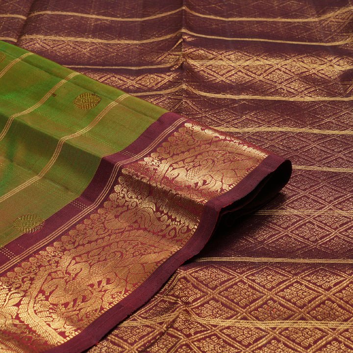 Hayagrivas Mandhalir Handloom Kanjivaram Silk Saree with Wine Maroon Border BBD1395L6-1