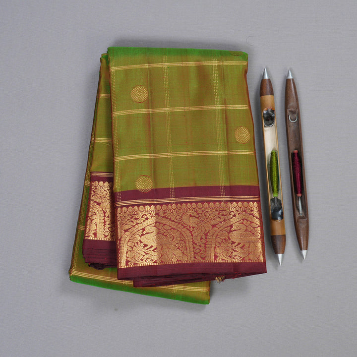 Hayagrivas Mandhalir Handloom Kanjivaram Silk Saree with Wine Maroon Border BBD1395L6-1