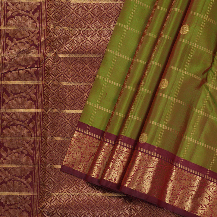 Hayagrivas Mandhalir Handloom Kanjivaram Silk Saree with Wine Maroon Border BBD1395L6-1