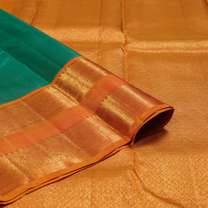 Hayagrivas Teal Green Handloom Kanjivaram Silk Saree with Honey Mustard Border BBD1396L1-2