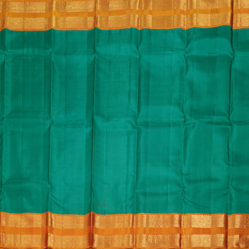 Hayagrivas Teal Green Handloom Kanjivaram Silk Saree with Honey Mustard Border BBD1396L1-2