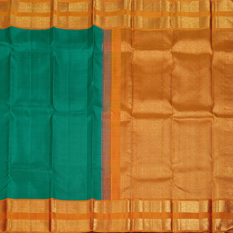 Hayagrivas Teal Green Handloom Kanjivaram Silk Saree with Honey Mustard Border BBD1396L1-2