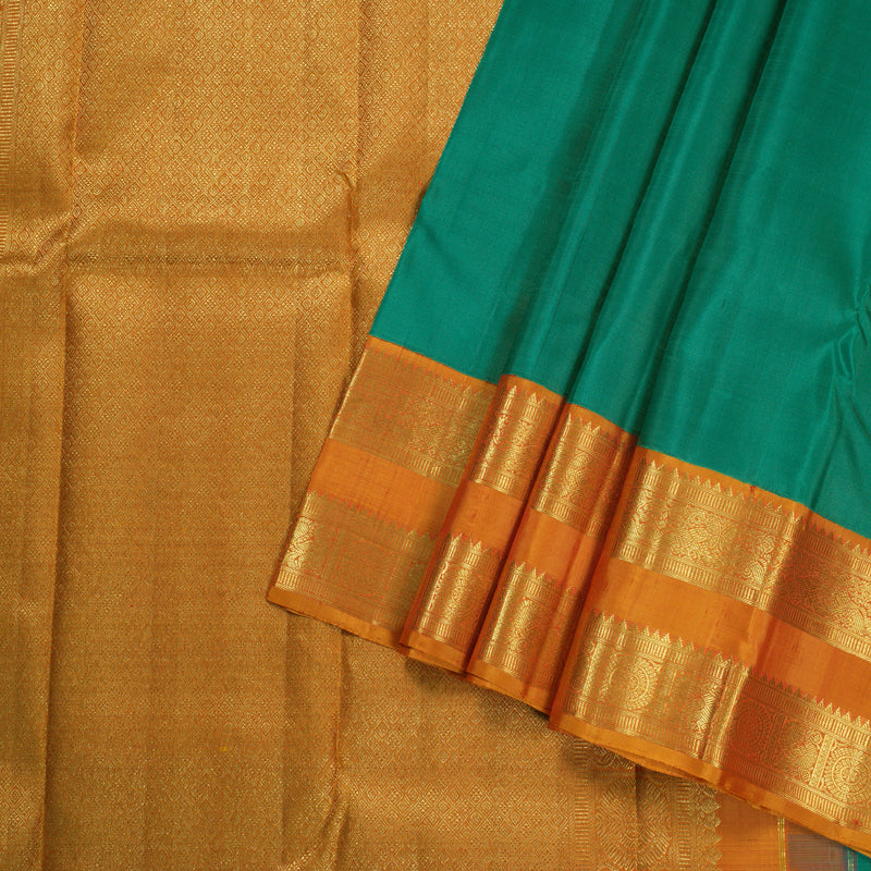 Hayagrivas Teal Green Handloom Kanjivaram Silk Saree with Honey Mustard Border BBD1396L1-2