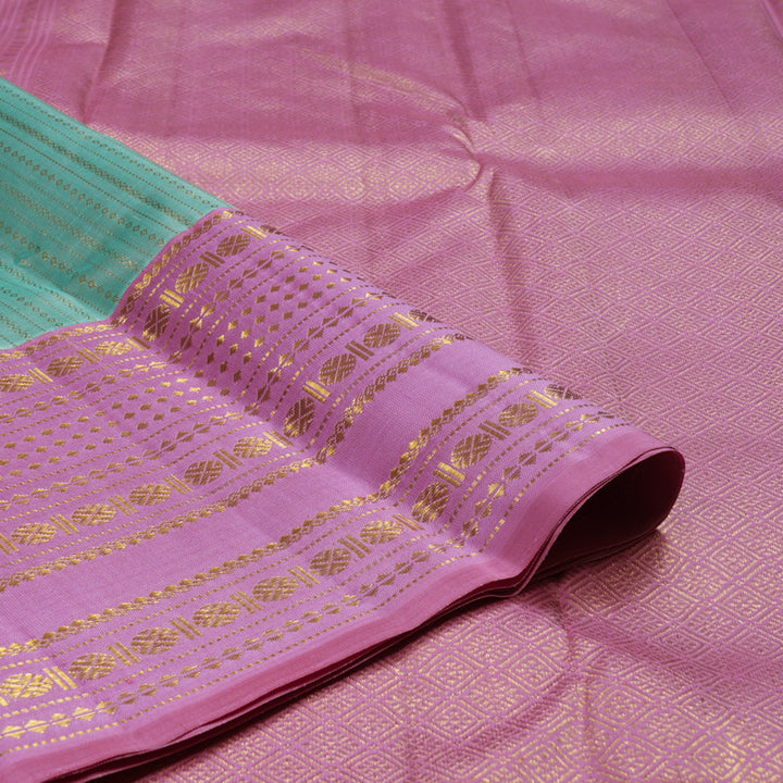 Hayagrivas Sea Blue Handloom Kanjivaram Silk Saree with Lavender Border BBD1396L3-1