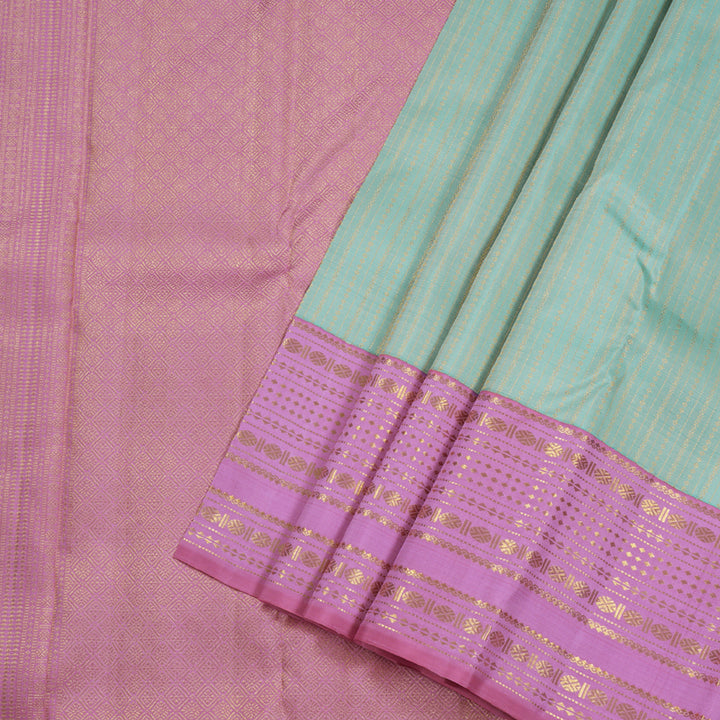 Hayagrivas Sea Blue Handloom Kanjivaram Silk Saree with Lavender Border BBD1396L3-1