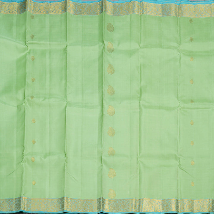 Hayagrivas Light Pastel Green Handloom Kanjivaram Silk Saree with Sea Blue Border BBD1396L4-1