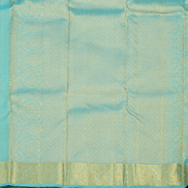 Hayagrivas Light Pastel Green Handloom Kanjivaram Silk Saree with Sea Blue Border BBD1396L4-1