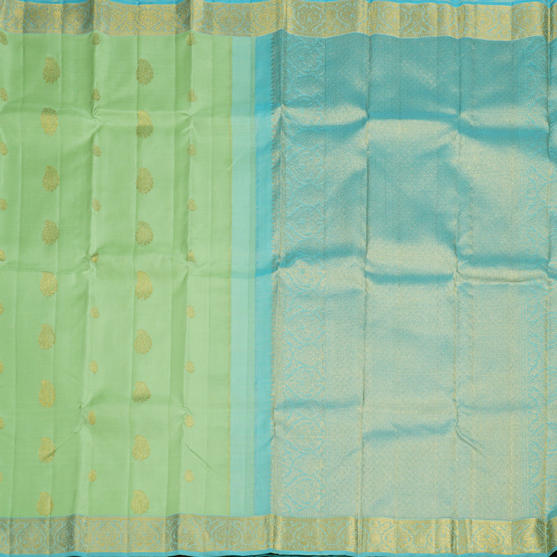 Hayagrivas Light Pastel Green Handloom Kanjivaram Silk Saree with Sea Blue Border BBD1396L4-1