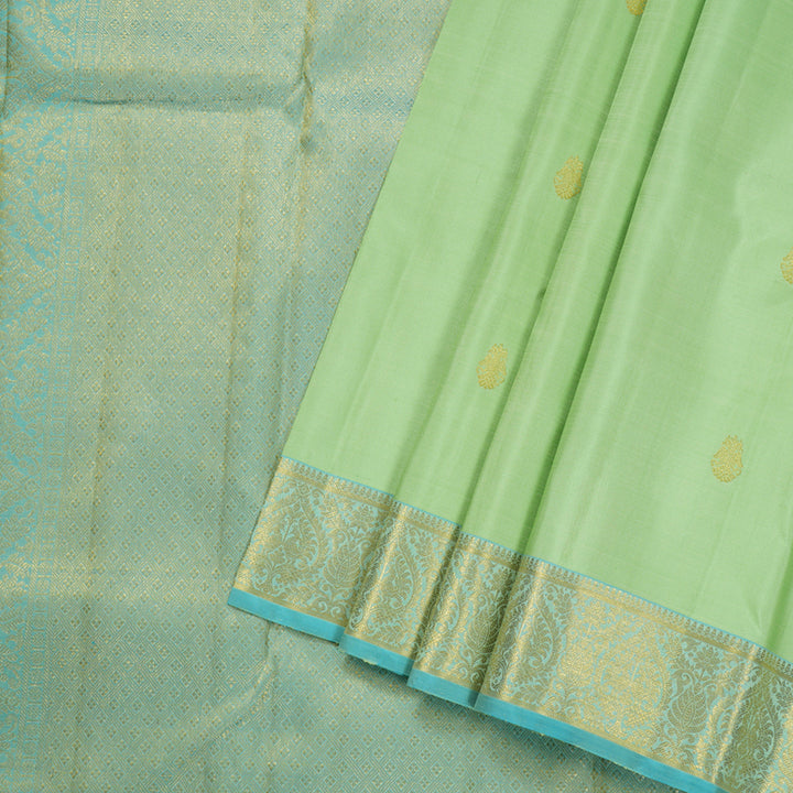 Hayagrivas Light Pastel Green Handloom Kanjivaram Silk Saree with Sea Blue Border BBD1396L4-1