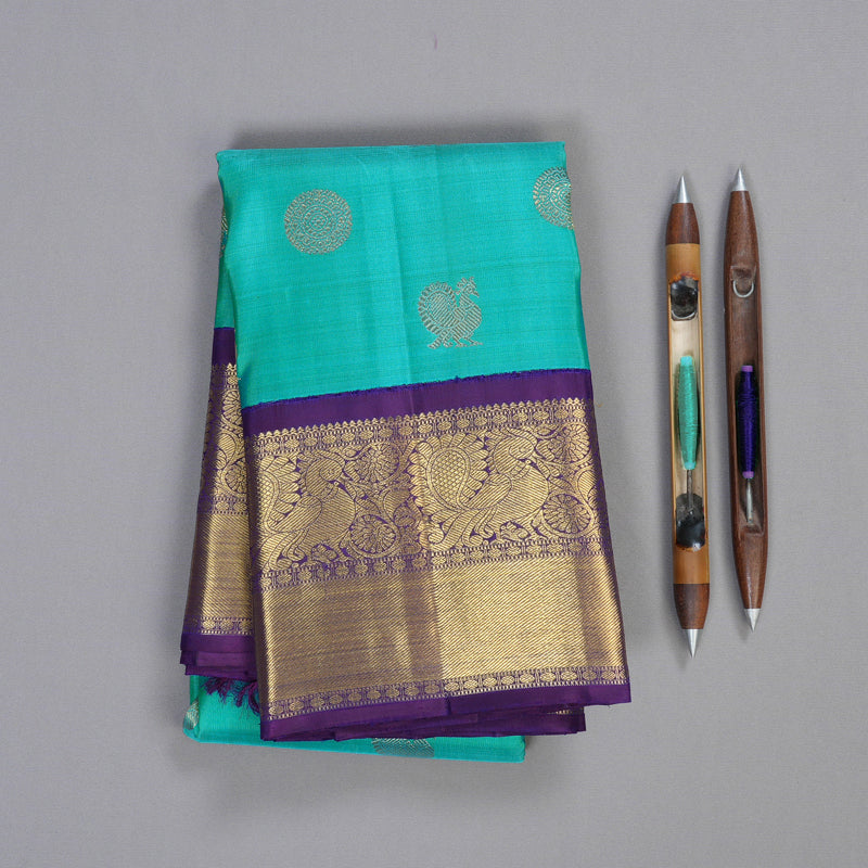 Hayagrivas Ramar Blue Handloom Kanjivaram Silk Saree with Dark Purple Border BBD1399L1-1
