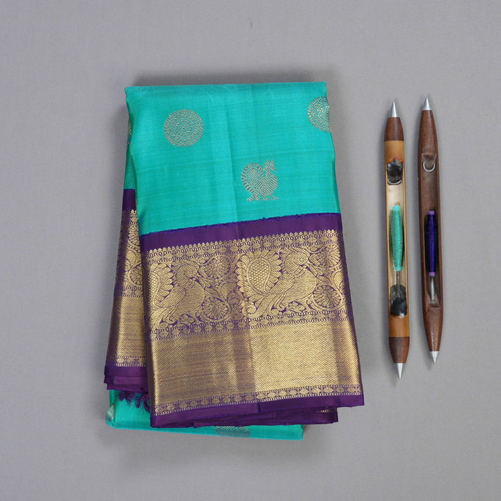 Hayagrivas Ramar Blue Handloom Kanjivaram Silk Saree with Dark Purple Border BBD1399L1-1