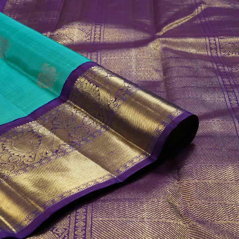 Hayagrivas Ramar Blue Handloom Kanjivaram Silk Saree with Dark Purple Border BBD1399L1-1