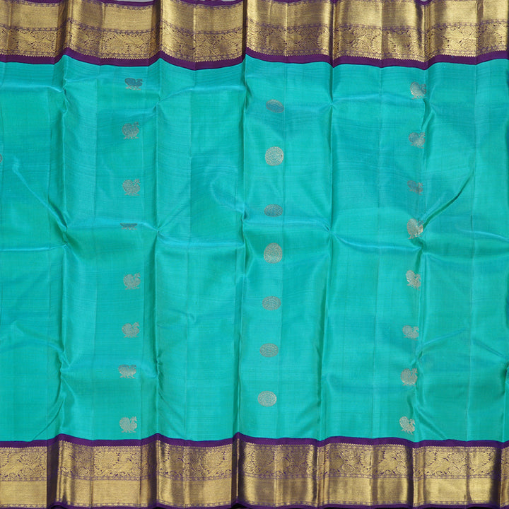 Hayagrivas Ramar Blue Handloom Kanjivaram Silk Saree with Dark Purple Border BBD1399L1-1