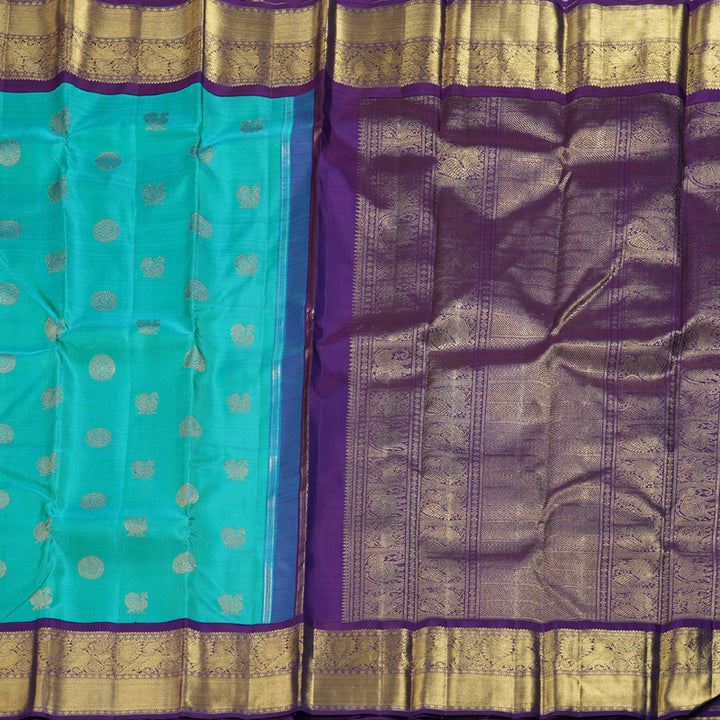 Hayagrivas Ramar Blue Handloom Kanjivaram Silk Saree with Dark Purple Border BBD1399L1-1