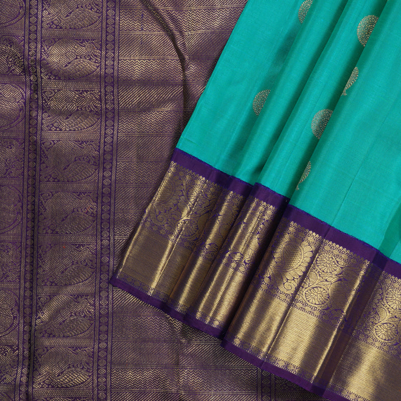 Hayagrivas Ramar Blue Handloom Kanjivaram Silk Saree with Dark Purple Border BBD1399L1-1