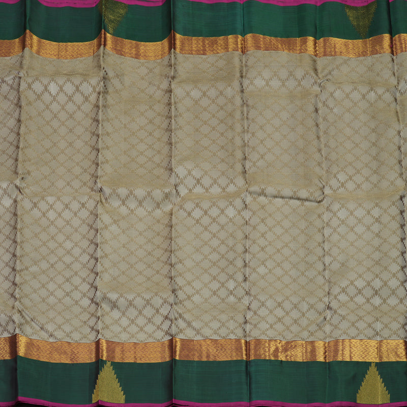 Hayagrivas Handloom Royal Beige Kanjivaram Silk Saree with Bottle Green Border BBD139D7-1
