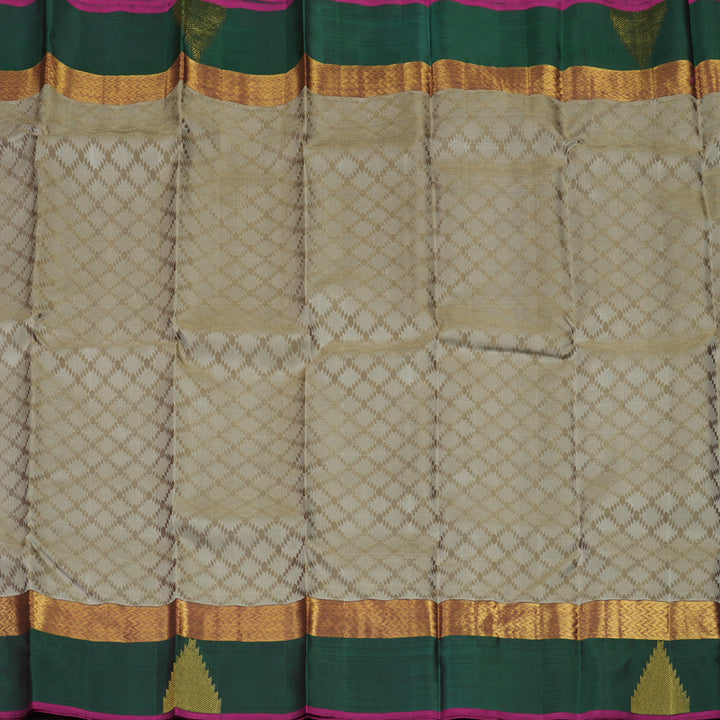 Hayagrivas Handloom Royal Beige Kanjivaram Silk Saree with Bottle Green Border BBD139D7-1
