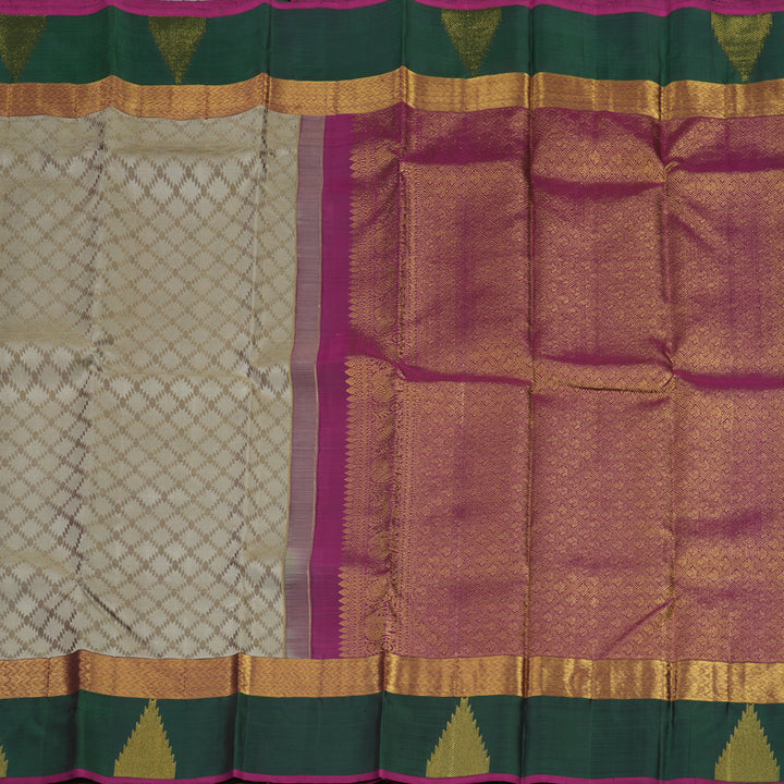 Hayagrivas Handloom Royal Beige Kanjivaram Silk Saree with Bottle Green Border BBD139D7-1