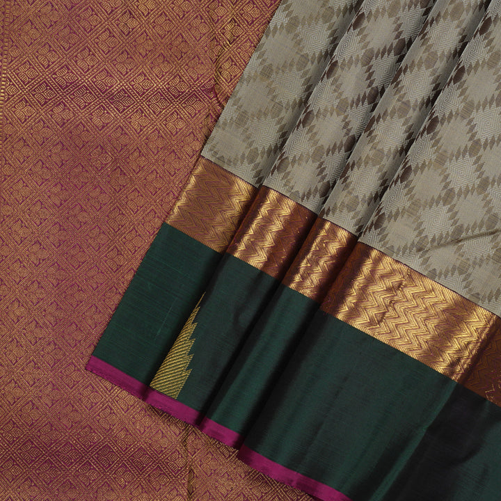 Hayagrivas Handloom Royal Beige Kanjivaram Silk Saree with Bottle Green Border BBD139D7-1