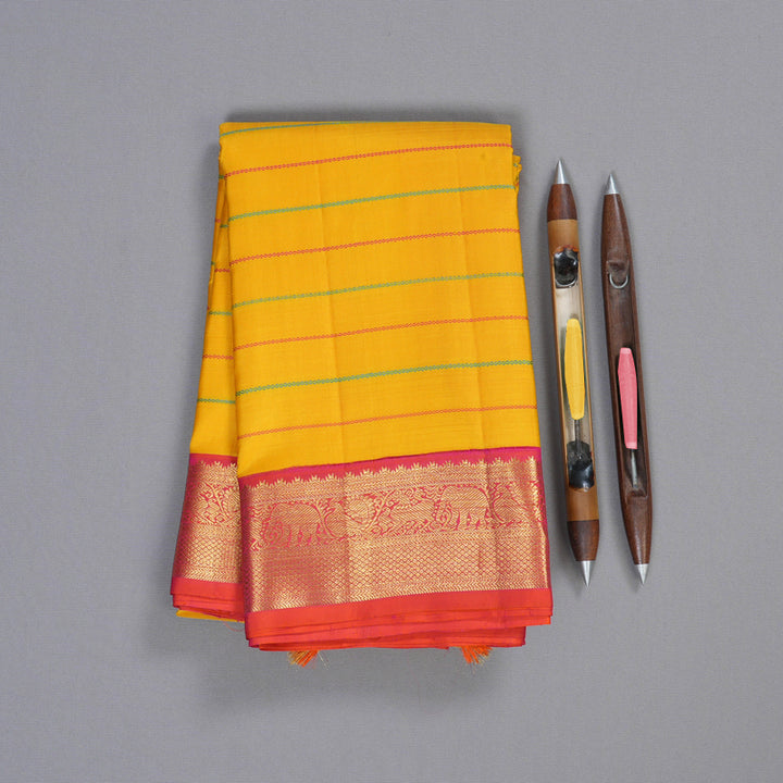 Hayagrivas Yellow Handloom Kanjivaram Silk Saree with Orangish Pink Border BBD1400L3-1