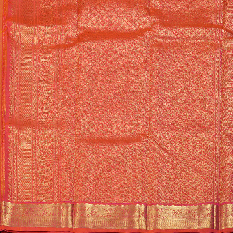 Hayagrivas Yellow Handloom Kanjivaram Silk Saree with Orangish Pink Border BBD1400L3-1