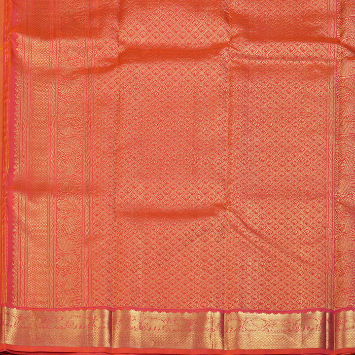 Hayagrivas Yellow Handloom Kanjivaram Silk Saree with Orangish Pink Border BBD1400L3-1