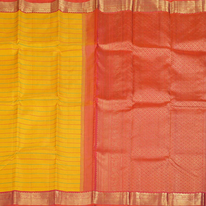 Hayagrivas Yellow Handloom Kanjivaram Silk Saree with Orangish Pink Border BBD1400L3-1