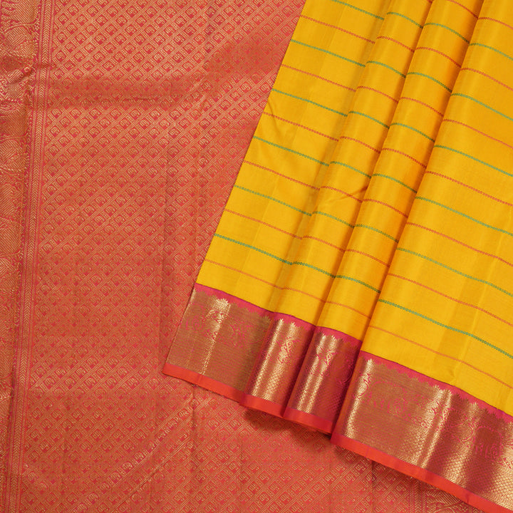 Hayagrivas Yellow Handloom Kanjivaram Silk Saree with Orangish Pink Border BBD1400L3-1
