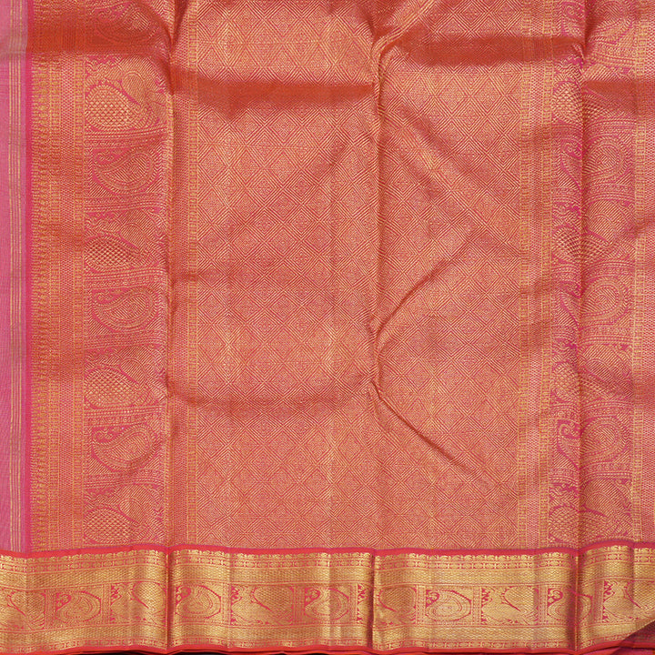 Hayagrivas Beige Handloom Kanjivaram Silk Saree with Orangish Pink Border BBD1400L4-1