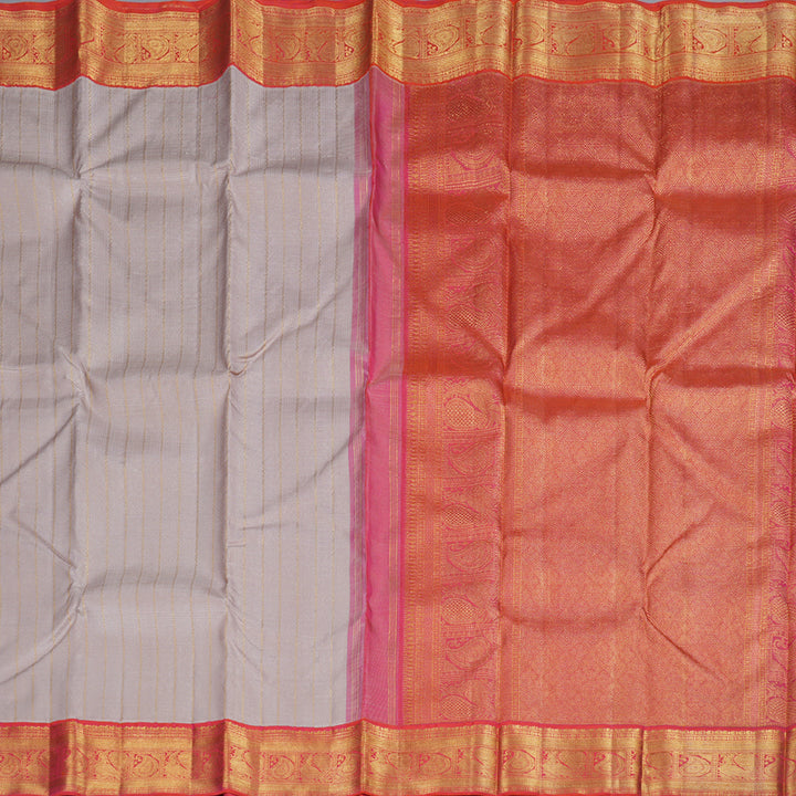 Hayagrivas Beige Handloom Kanjivaram Silk Saree with Orangish Pink Border BBD1400L4-1