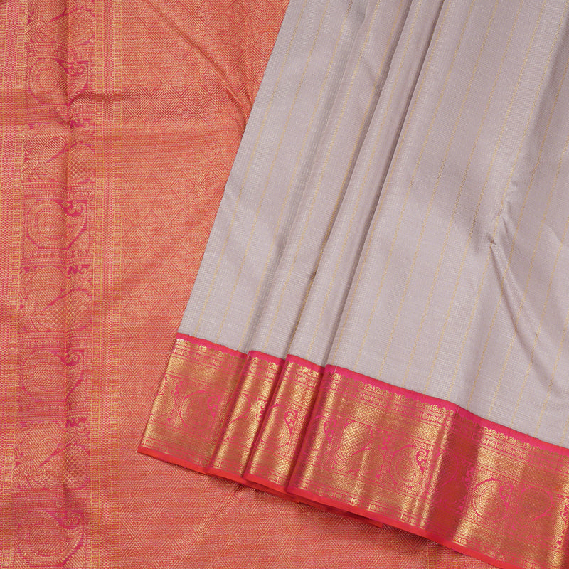 Hayagrivas Beige Handloom Kanjivaram Silk Saree with Orangish Pink Border BBD1400L4-1